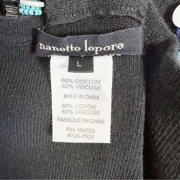 Nanette Lepore Anthropologie Black Knit Beaded Racerback Dress Cover-Up‎ Sz L - Picture 14 of 15